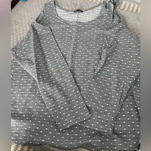 Lane Bryant Gray and White Polka Dot long sleeve top with cold shoulder cutout